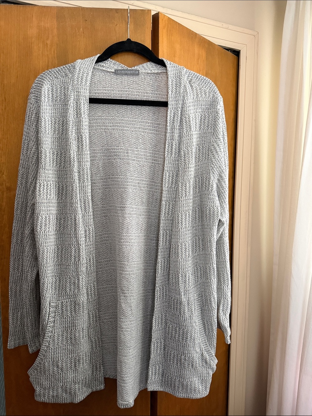 Loveappella Light Gray Open-Front Knit Cardigan with Pockets